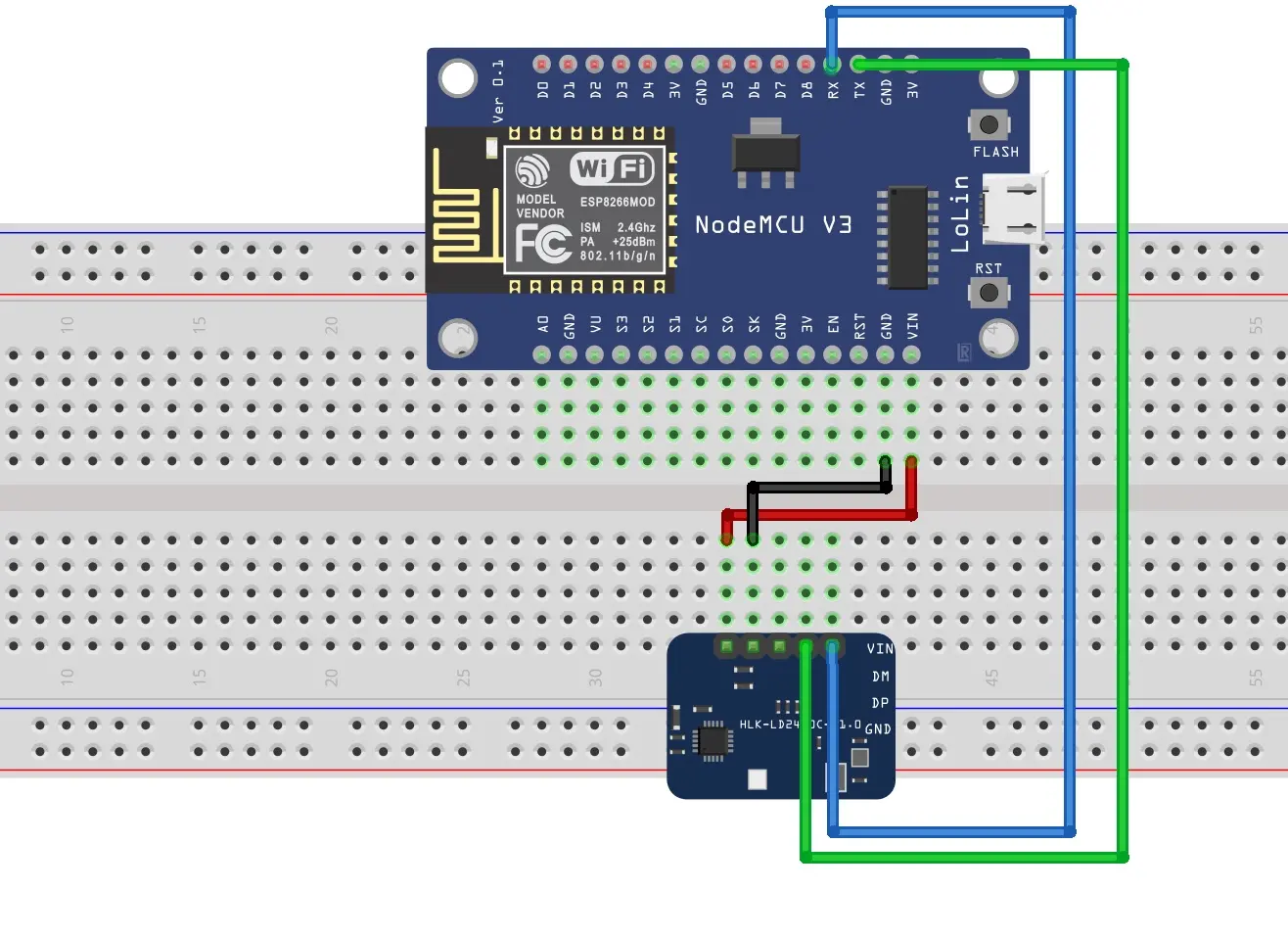 DIY Human Presence Sensor with ESP8266 and LD2410 Schematic Diagram