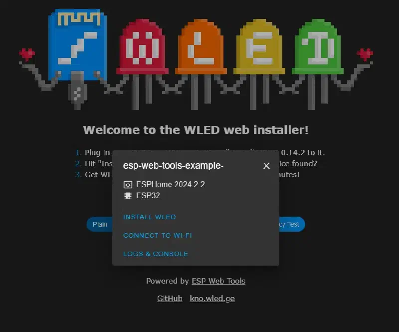 Click Install WLED