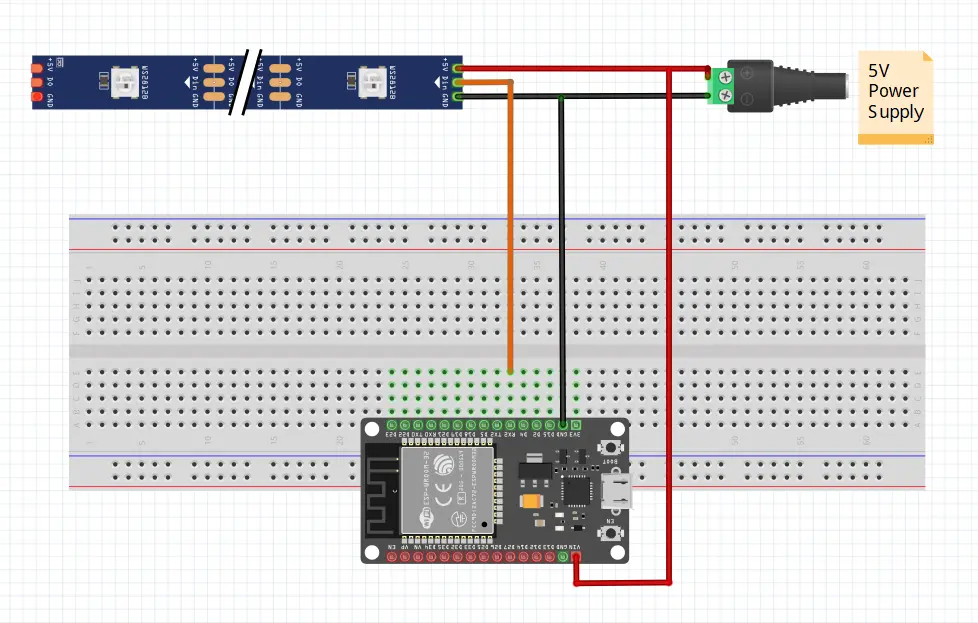 WS2812B LED Light Strip with ESP32 Schemetic Diagram