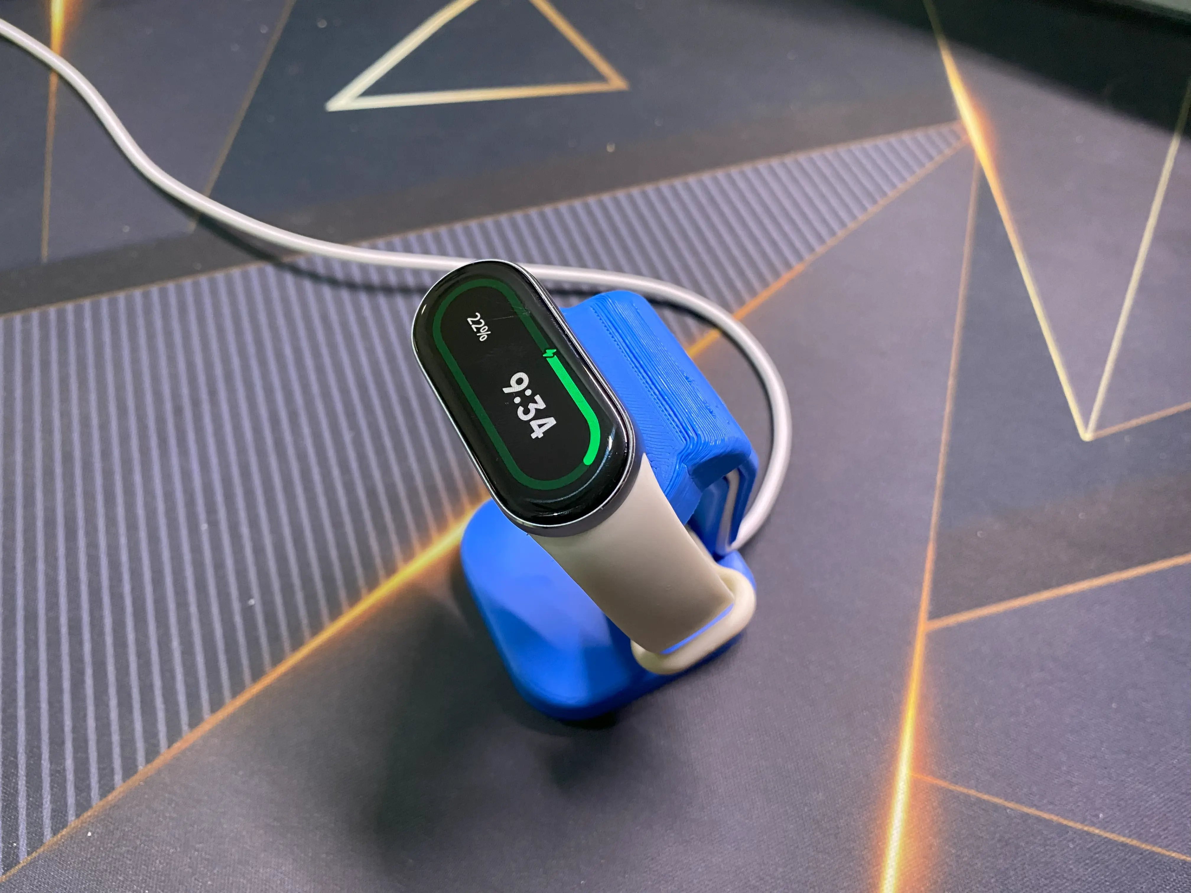 3D printed Xiaomi band 9 magnetic charging stand in-use