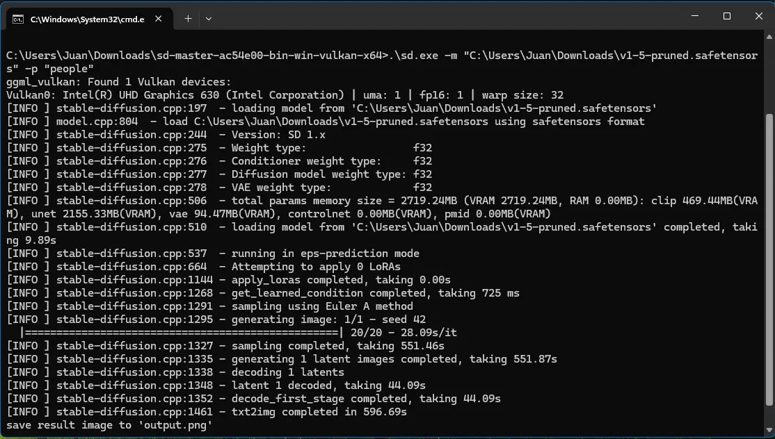 Running Stable Diffusion 1.5 using stable-diffusion.cpp and Vulkan on iGPU